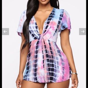 NWT Fashion Nova Pink Tie-Dye Large Romper